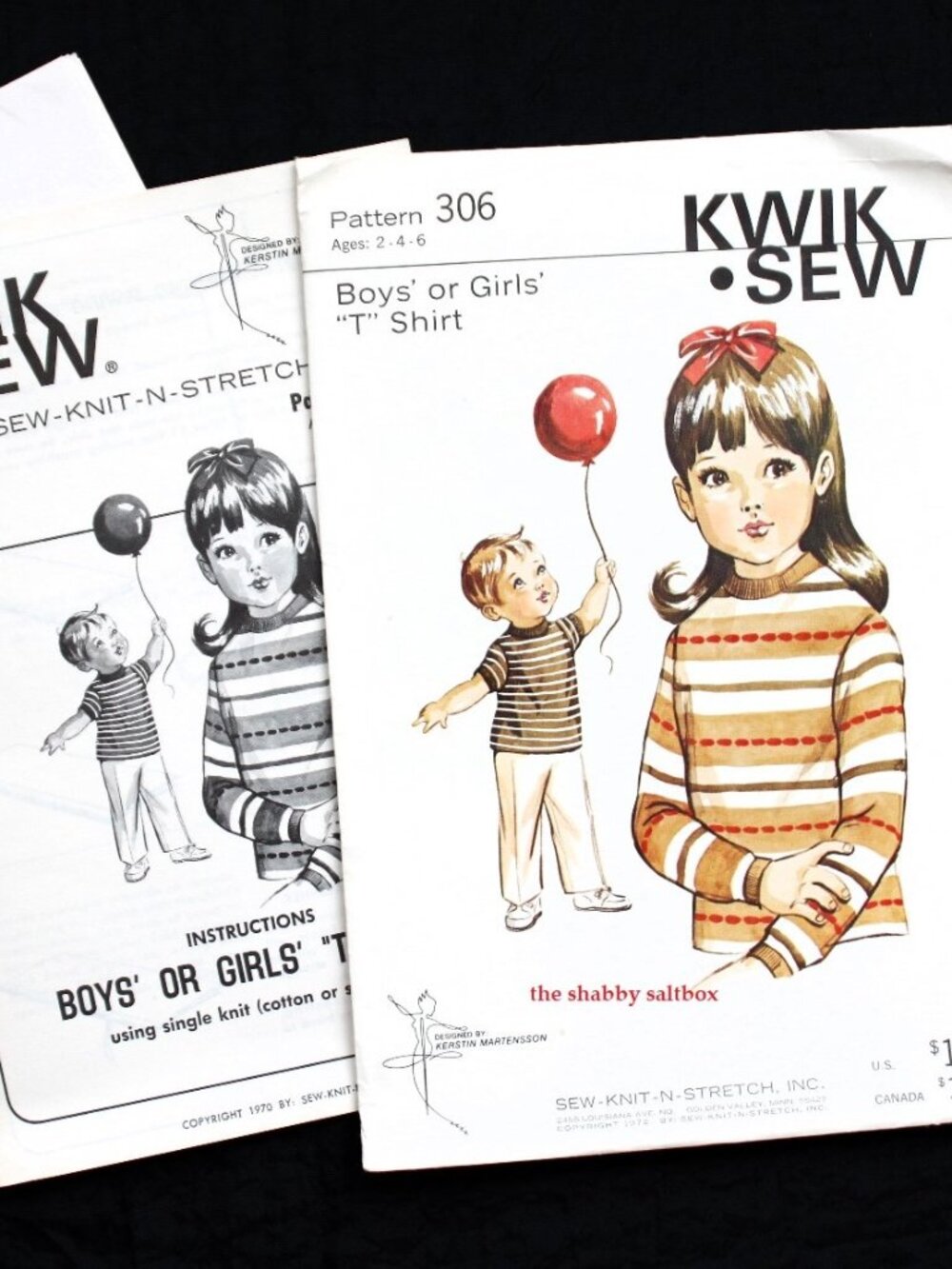 VTG 1970s Kwik Sew Boys Girls T Shirt Sz 2 4 6 Knit Stretch #306 Childrens Tops